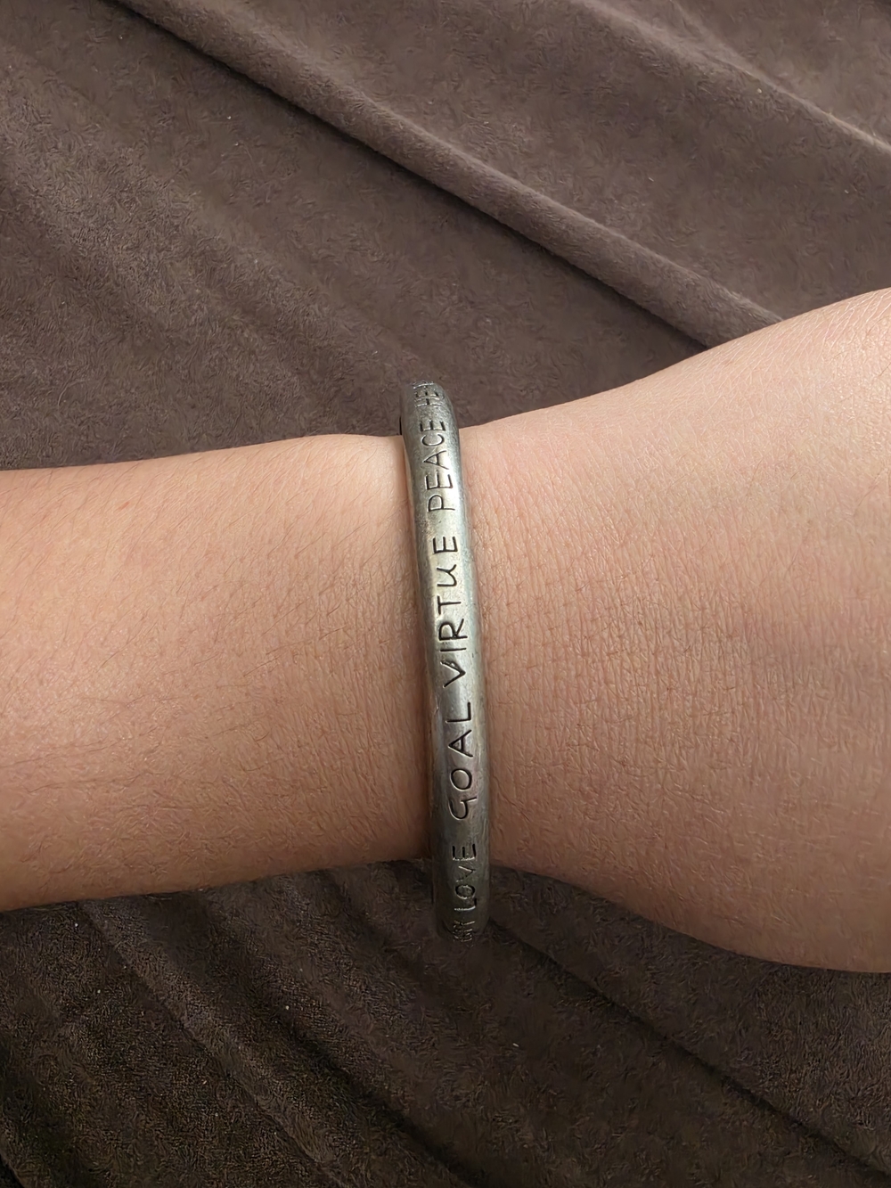 Vintage Engraved Silver-Tone Inspirational Bangle Bracelet Stamped Message Cuff